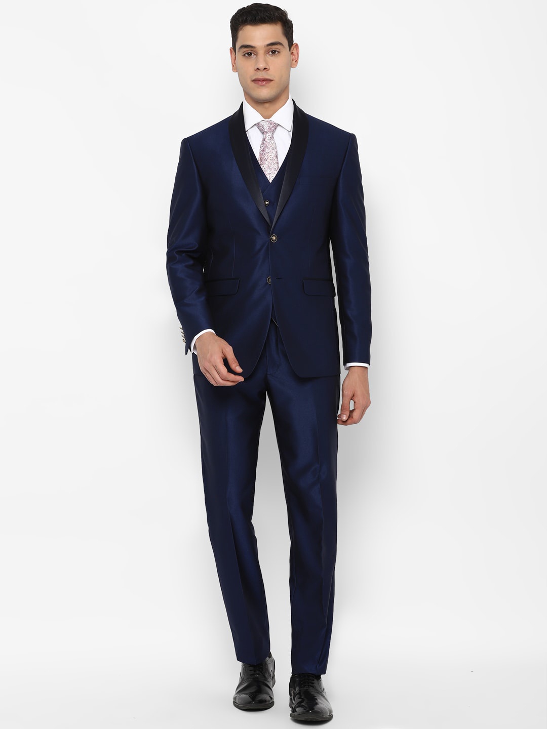 

Allen Solly Men Navy Blue & Pink Slim Fit Single Breasted 3 Piece Formal Suit
