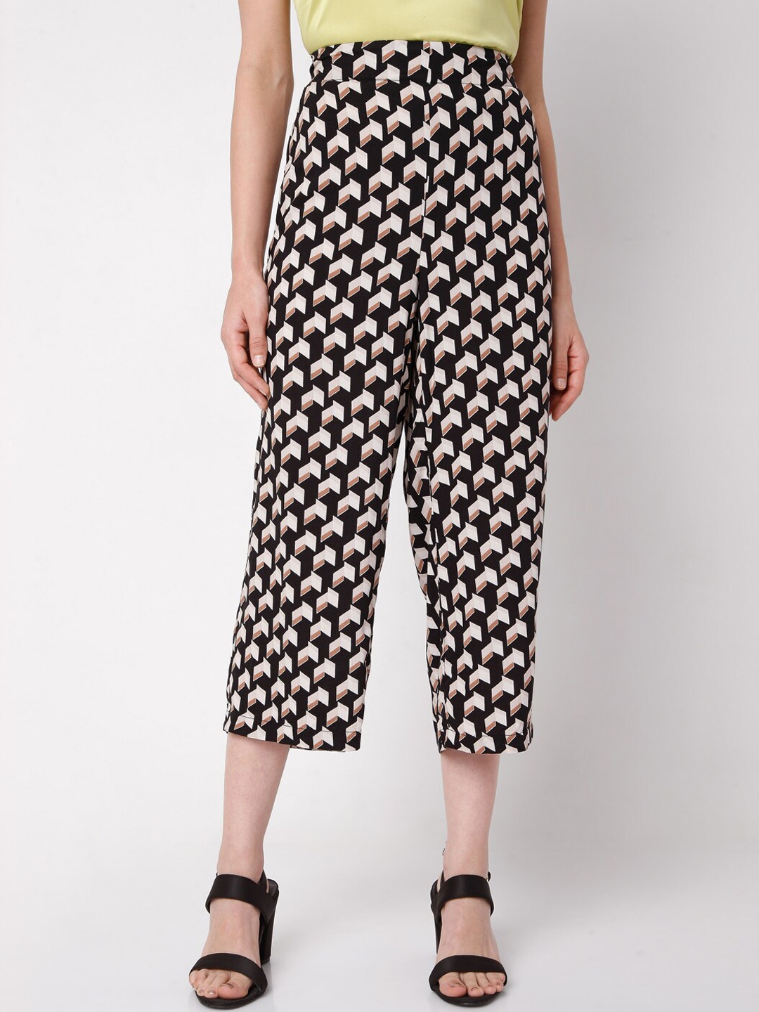 

Vero Moda Women Black Printed High-Rise Culottes Trousers