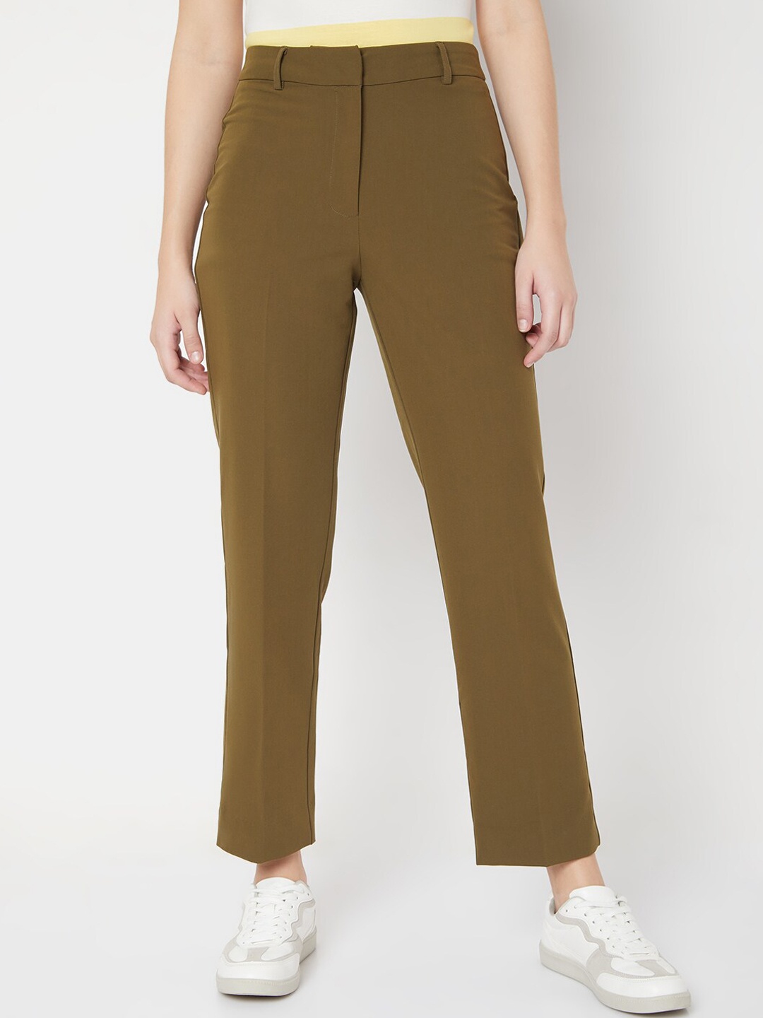 

Vero Moda Women Olive Green Straight Fit High-Rise Culottes Trousers