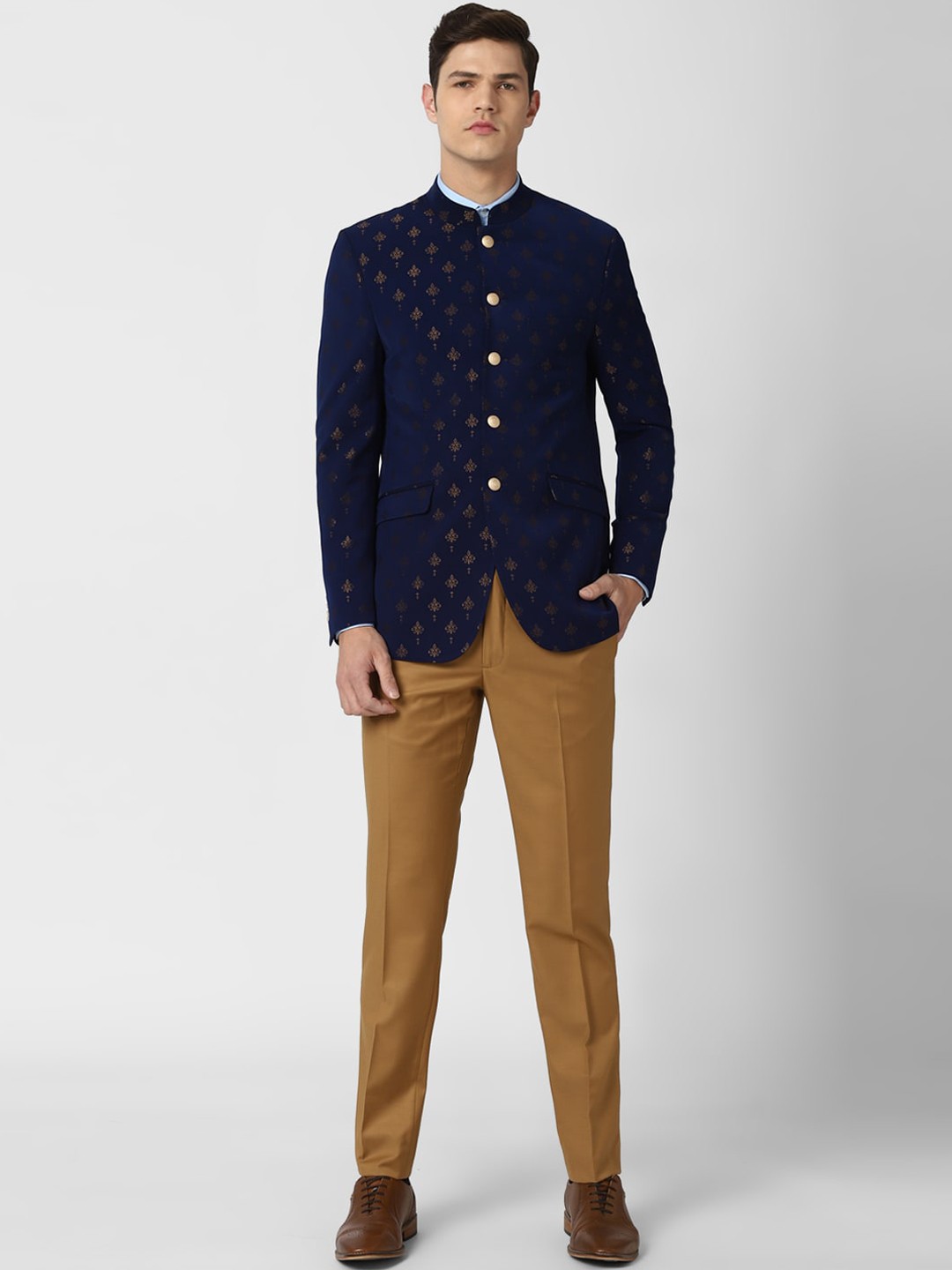 

Van Heusen Men Navy Blue Printed Single-Breasted 2-Piece Slim-Fit Bandhgala Suit