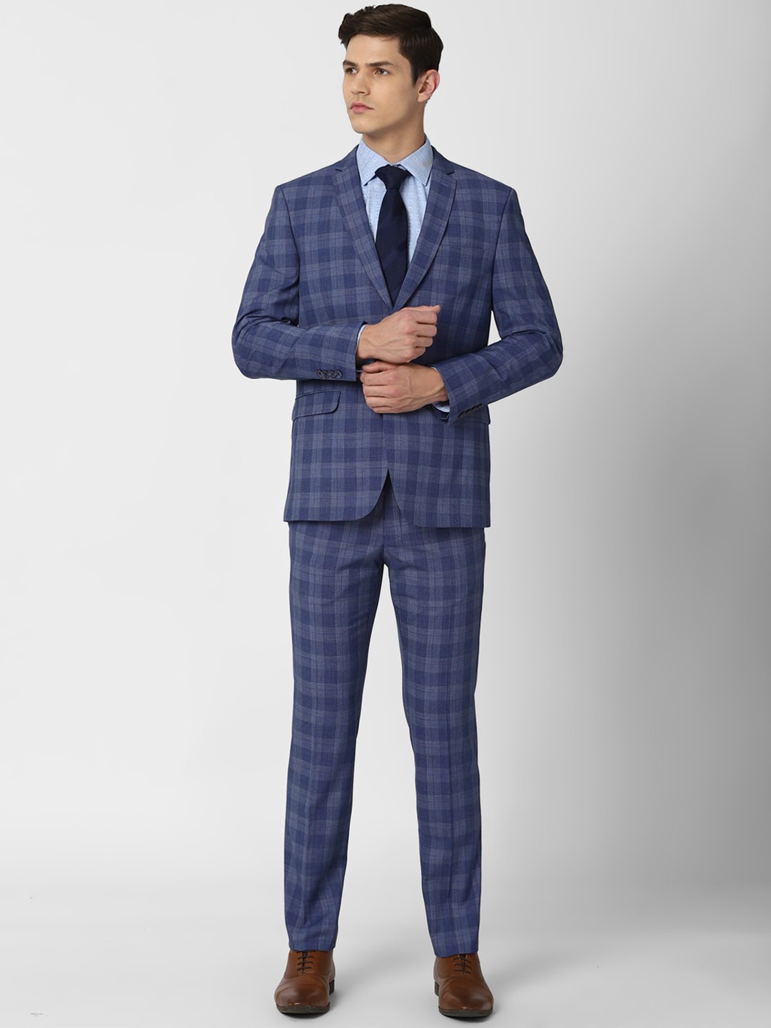 

Van Heusen Men Navy Blue Checked Slim Fit Single Breasted 2 Piece Formal Suit