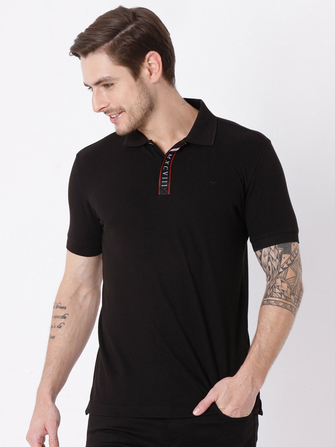 

Mufti Men Black Polo Collar Slim Fit T-shirt