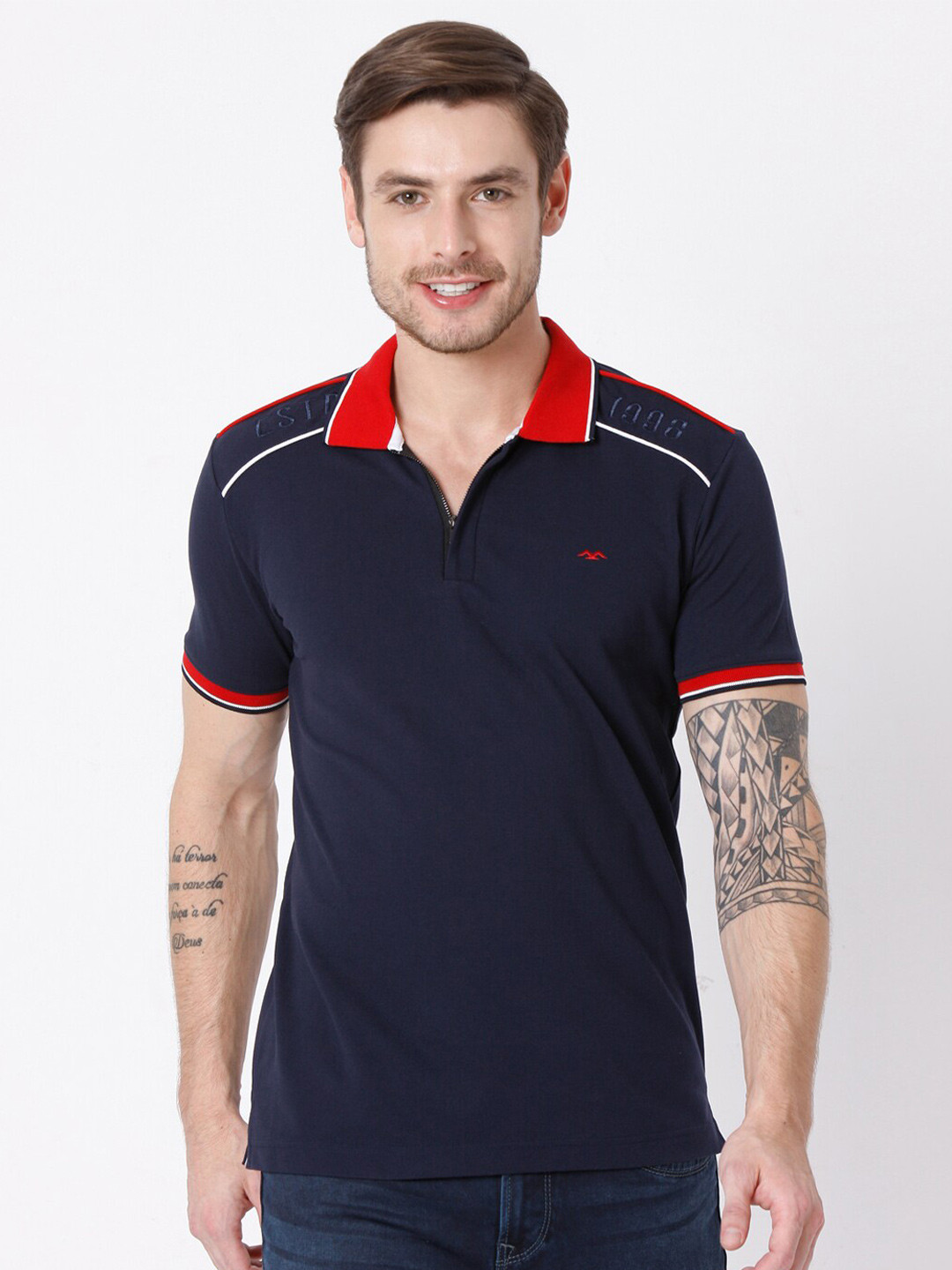 

Mufti Men Navy Blue Polo Collar Slim Fit T-shirt