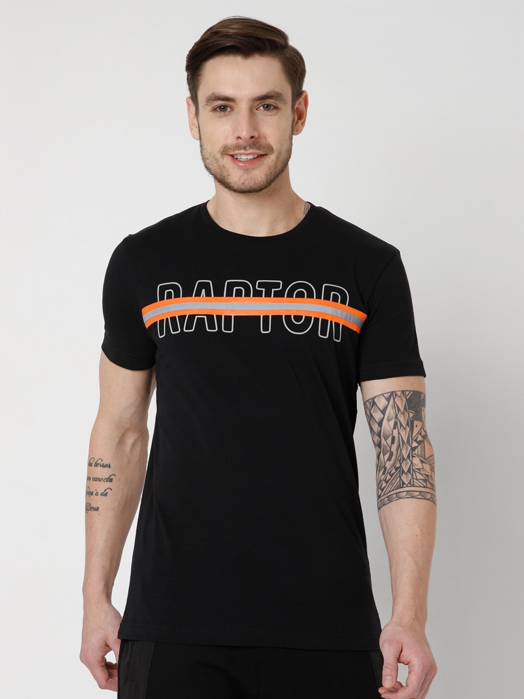 

Mufti Men Black Typography Printed Slim Fit Pure Cotton T-shirt