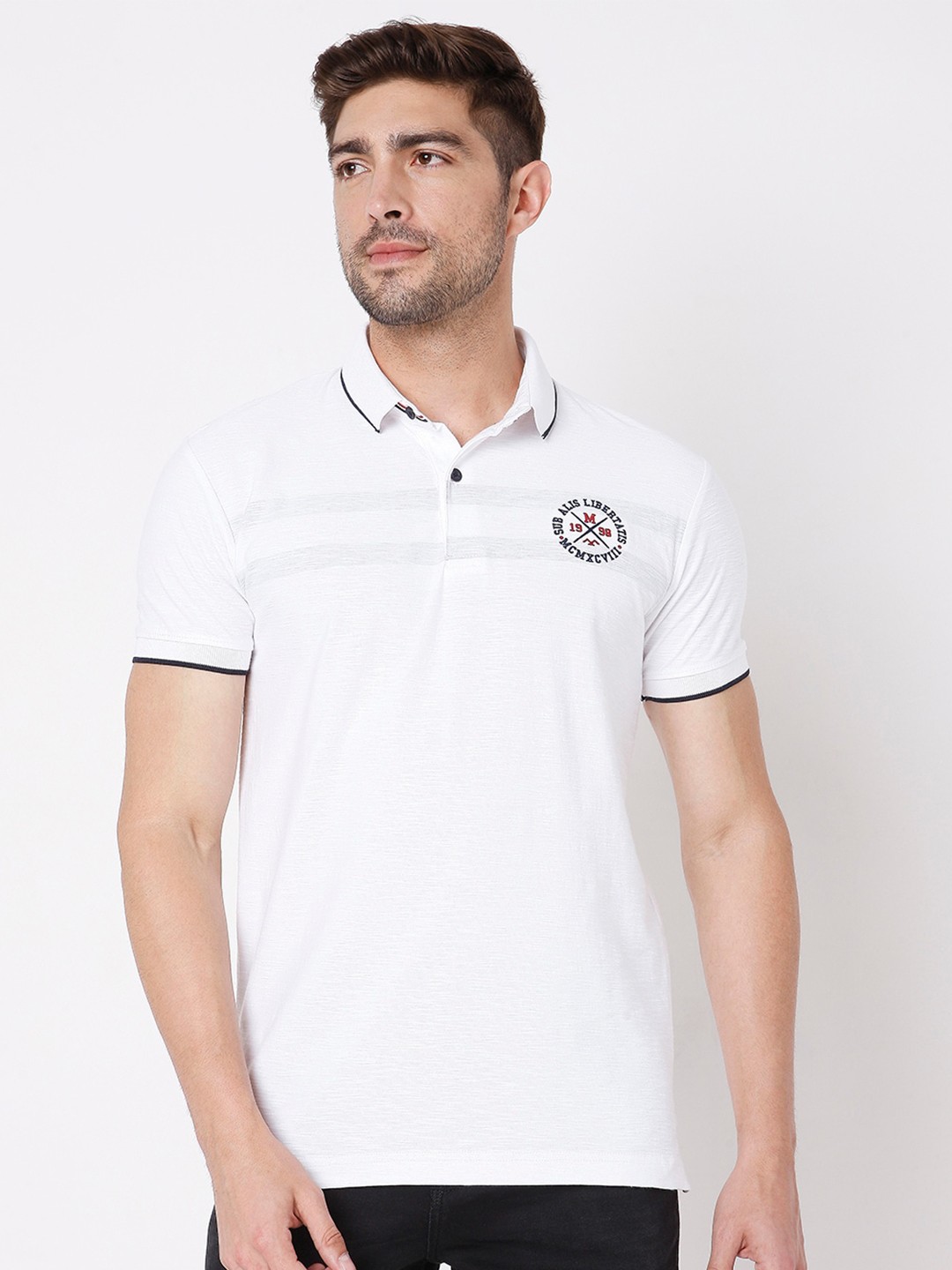 

Mufti Men White Polo Collar Slim Fit Cotton T-shirt