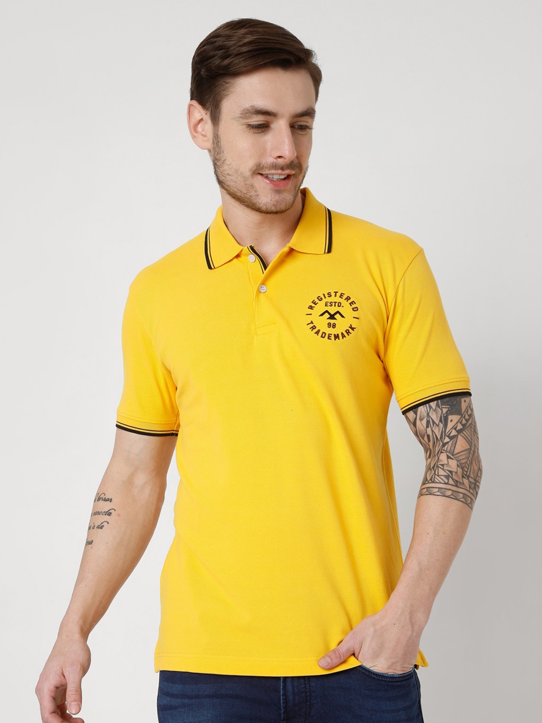 

Mufti Men Yellow Cotton Polo Collar Slim Fit T-shirt