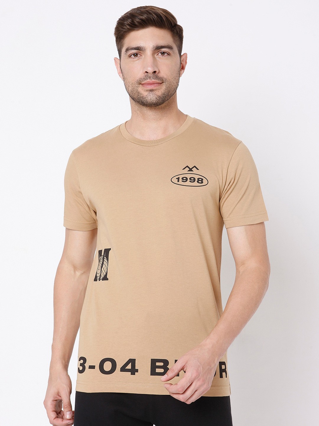 

Mufti Men Beige Typography Printed Slim Fit Cotton T-shirt