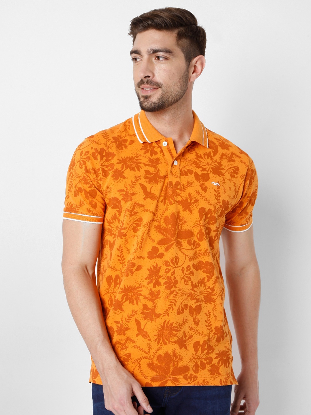 

Mufti Men Orange Printed Polo Collar Slim Fit T-shirt