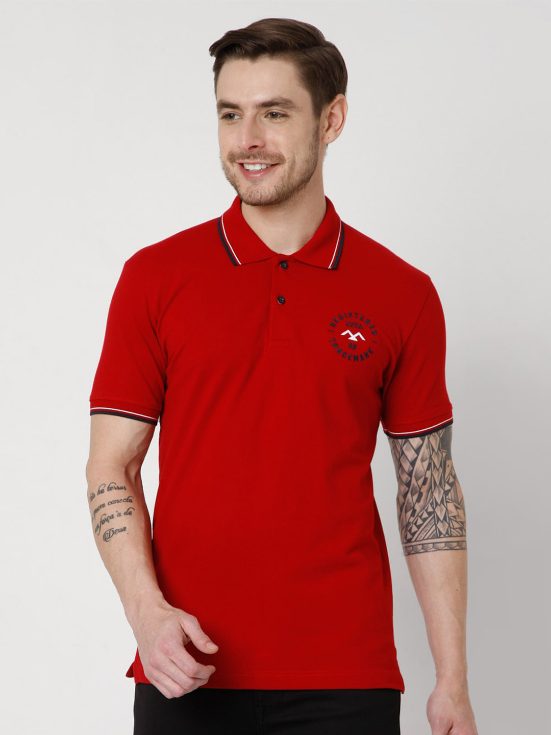 

Mufti Men Red Polo Collar Slim Fit T-shirt