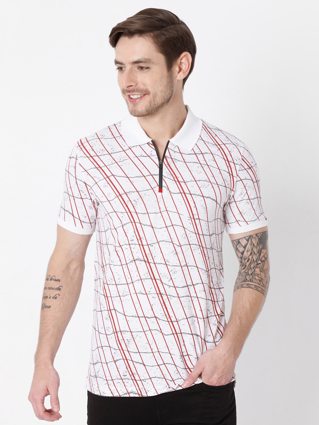 

Mufti Men White Printed Polo Collar Slim Fit T-shirt