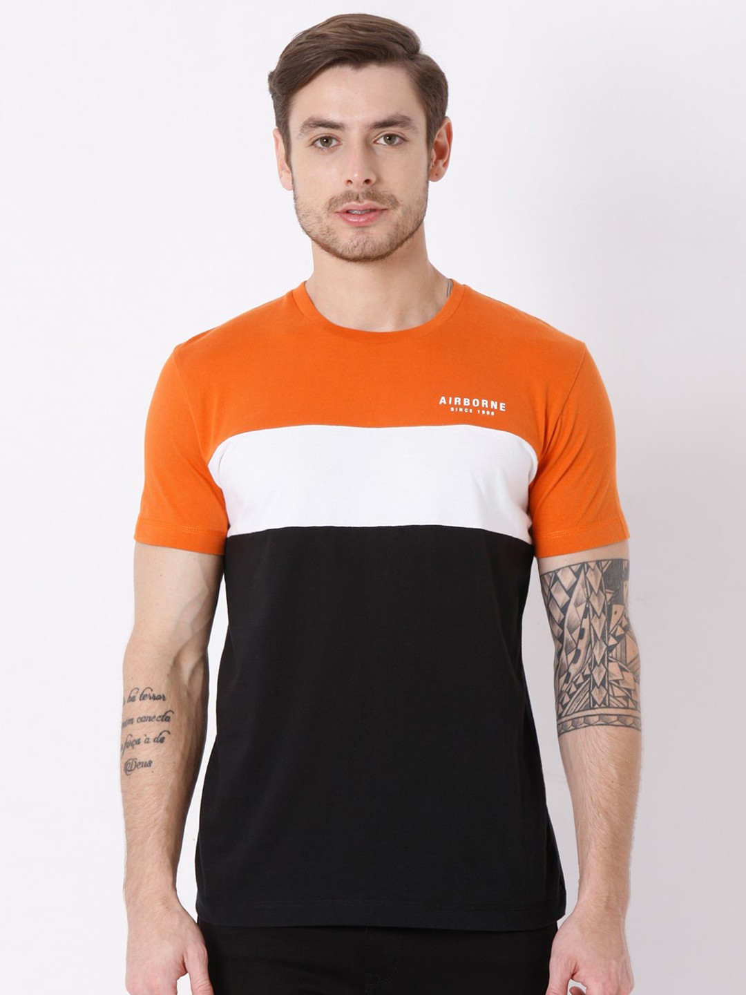 

Mufti Men Black Colourblocked Applique Slim Fit T-shirt