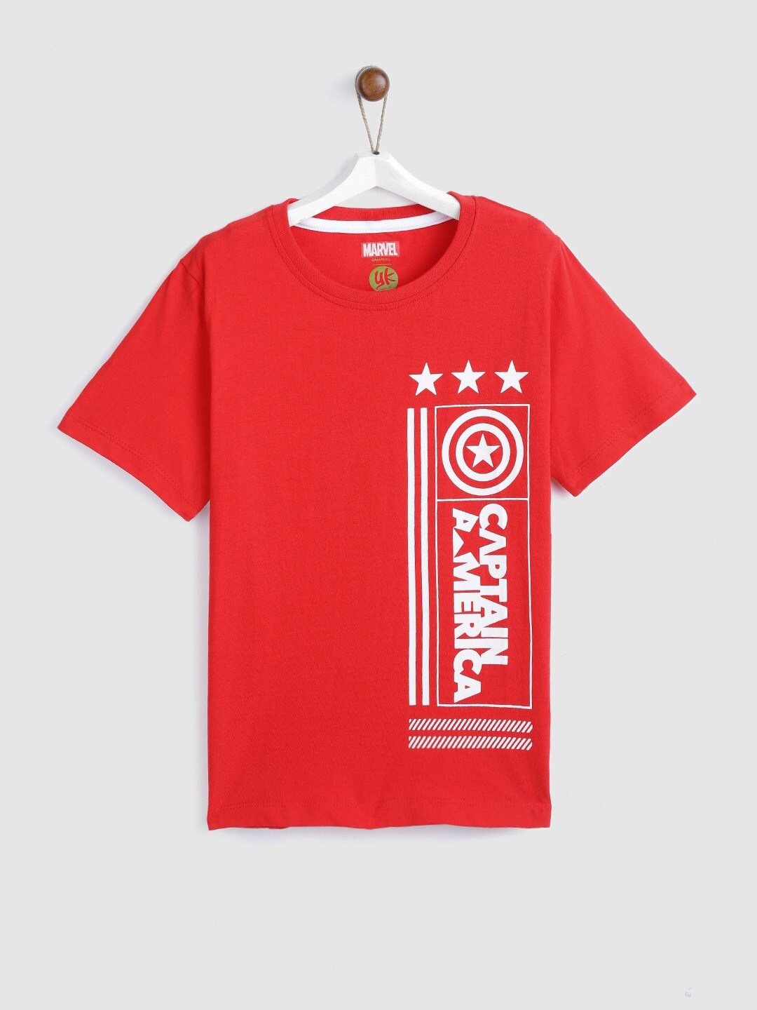 

YK Marvel Boys Red Typography Captain America Printed Pure Cotton T-shirt