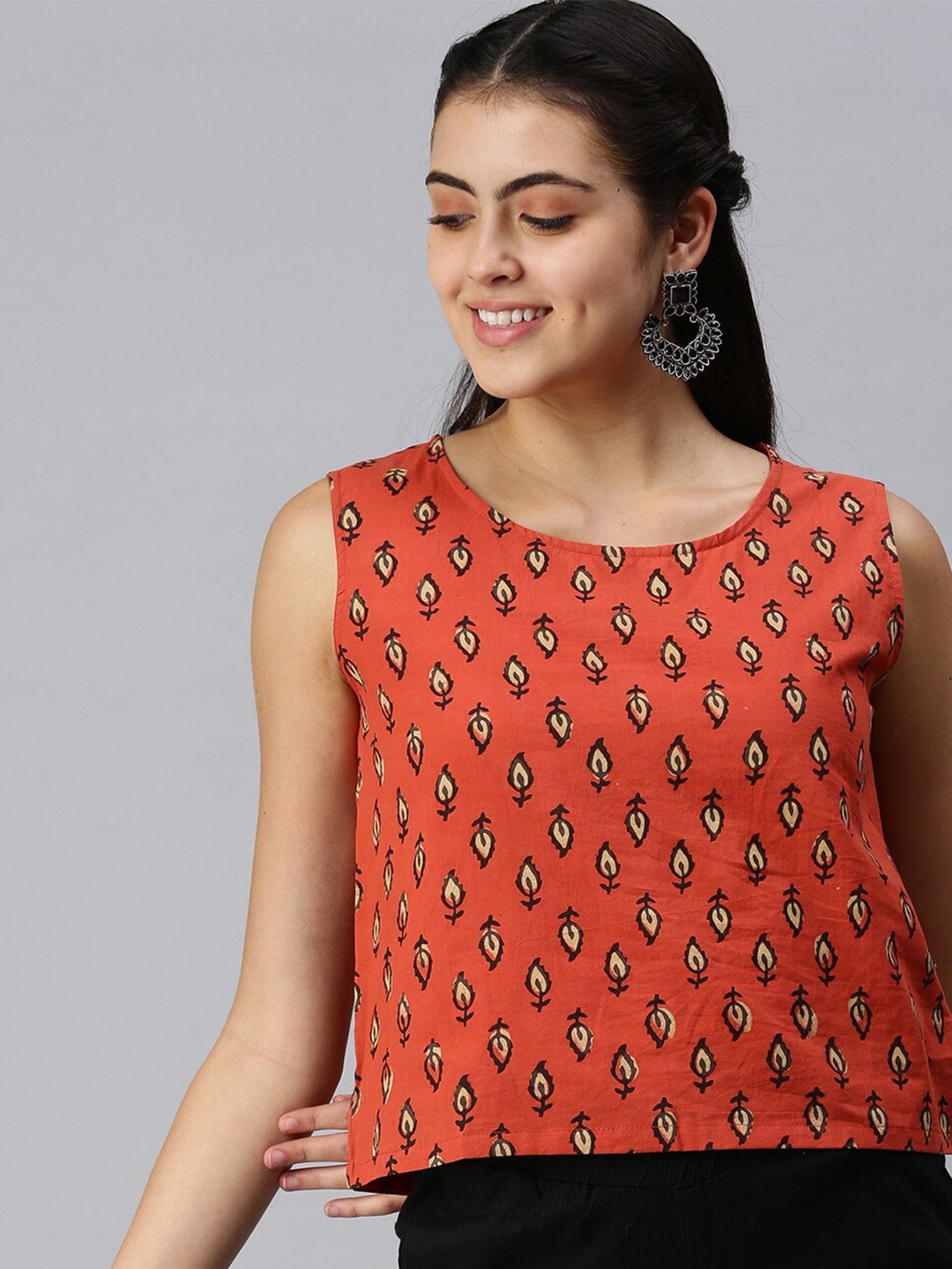 

De Moza Women Red Tropical Print Top