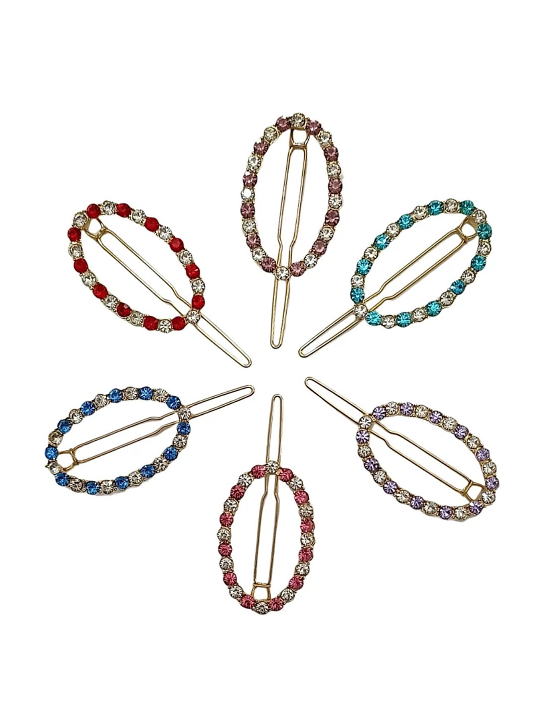 

ANNA CREATIONS Women Set of 6 Embellished Bumpit Hair Pin, Red