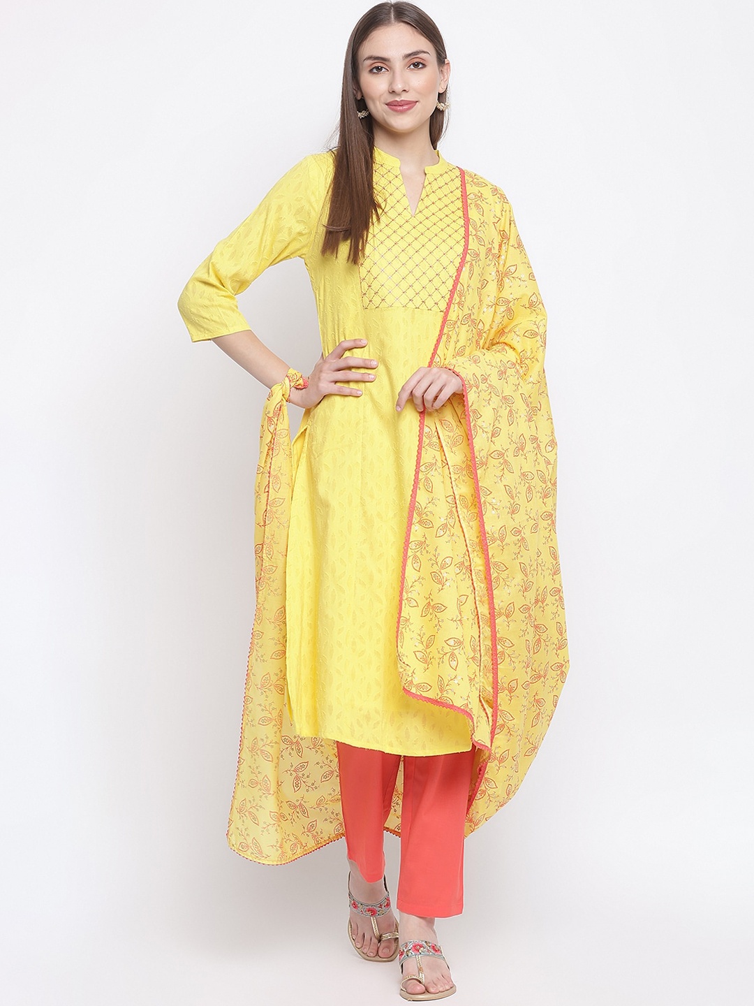 

IMARA Women Yellow Kurta with Trousers & With Dupatta