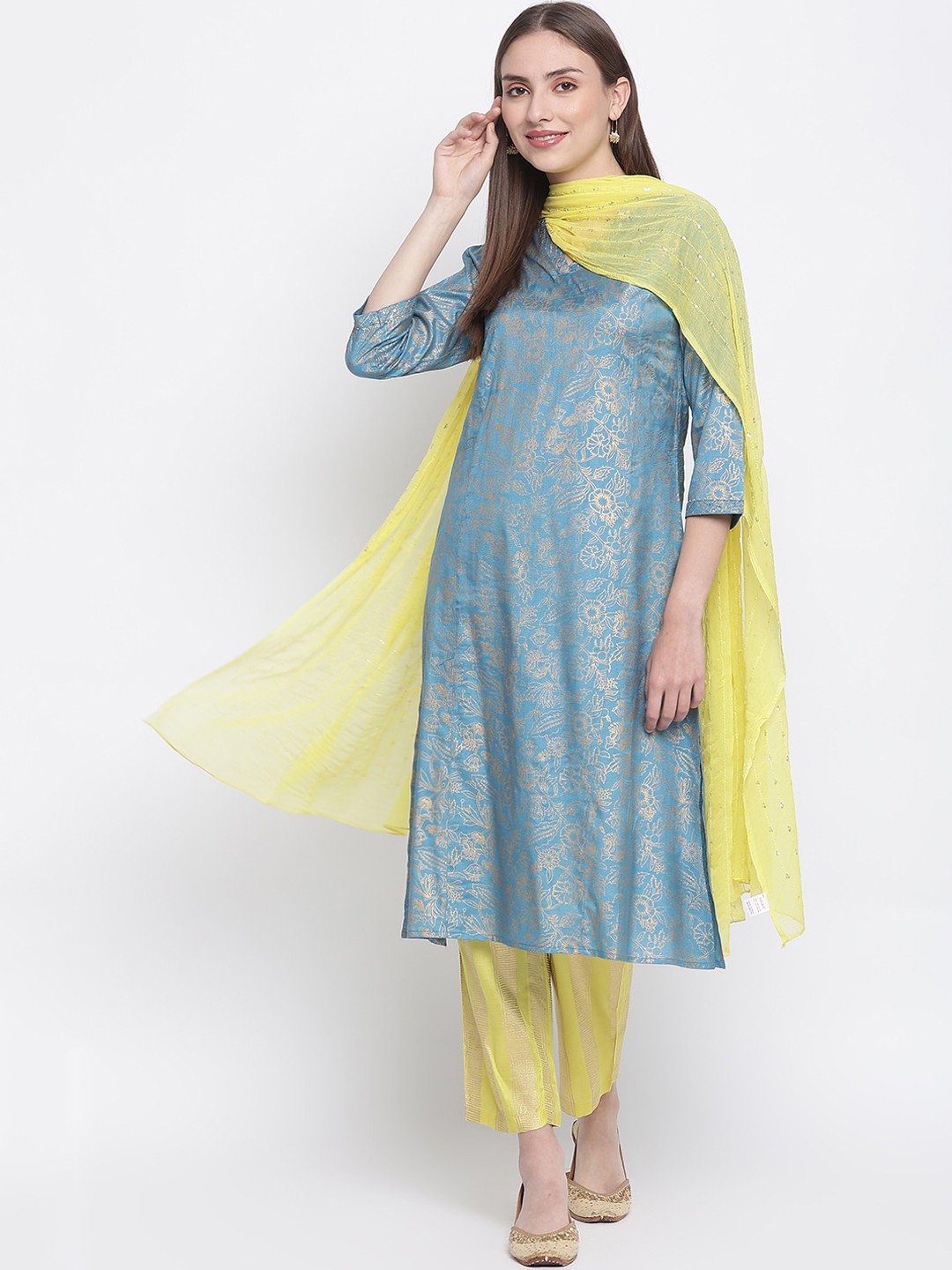

IMARA Women Blue Printed Kurta with Trousers & With Dupatta
