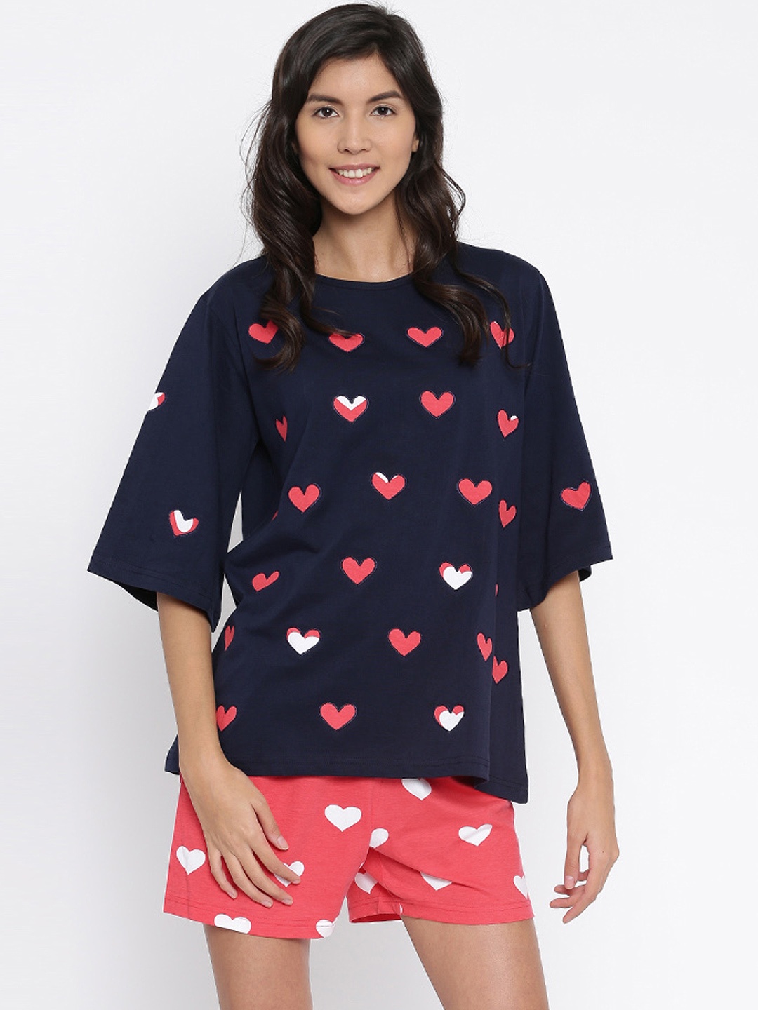 

Clt.s Navy & Pink Printed Lounge Set C415, Navy blue