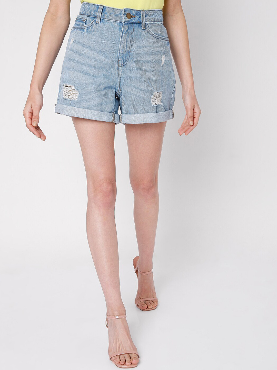 

Vero Moda Women Blue Cotton Denim Shorts