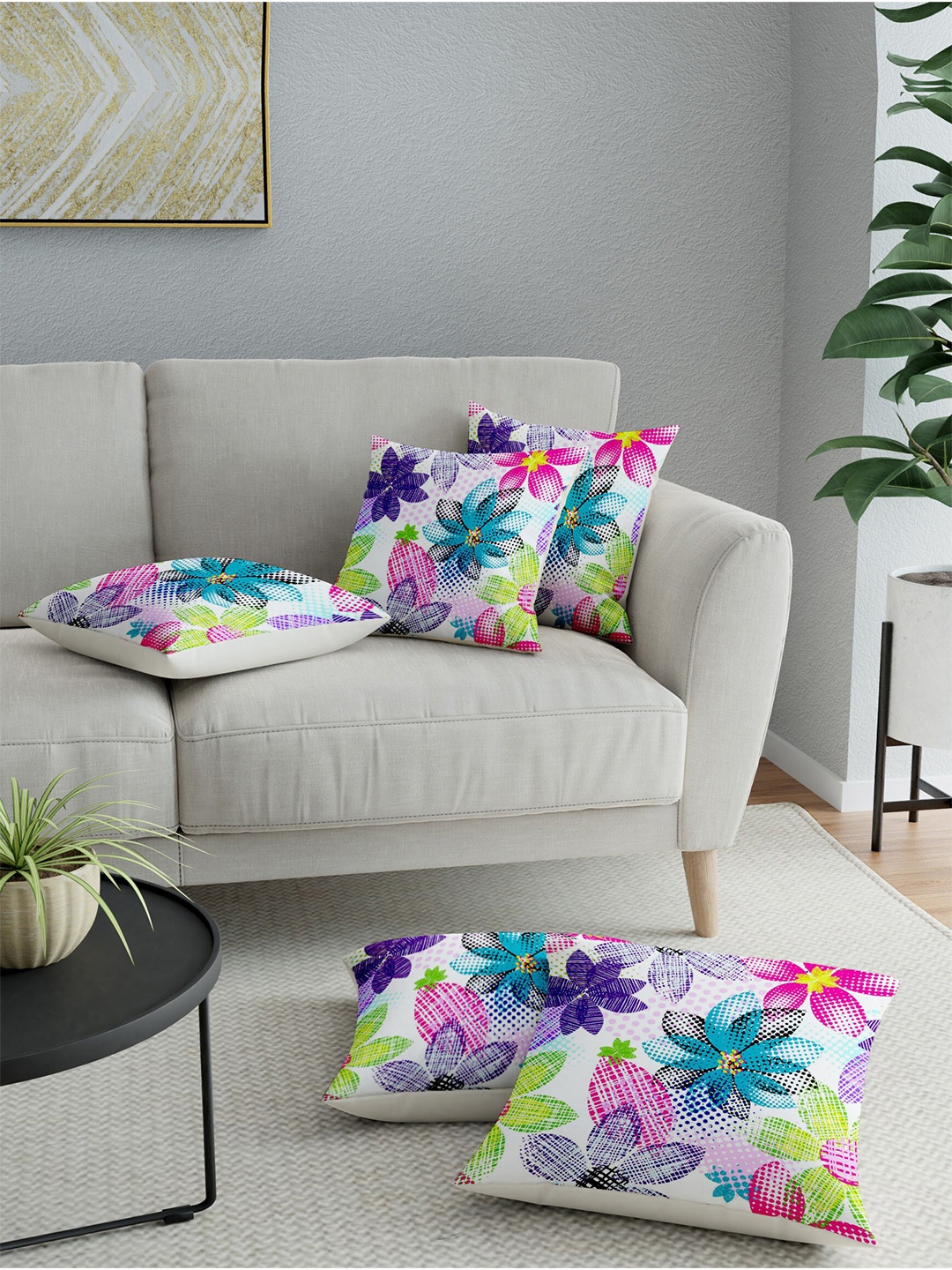 

LA VERNE Multicoloured Set of 5 Floral Square Cushion Covers, Multi