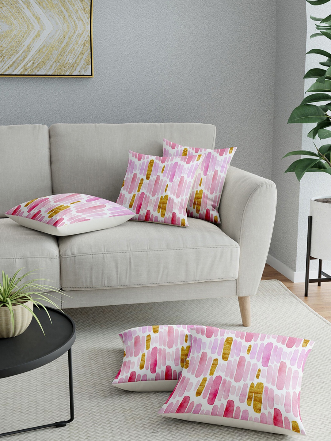 

LA VERNE Assorted Set of 5 Abstract Digital Printed Cotton Canvas Square Cushion Covers