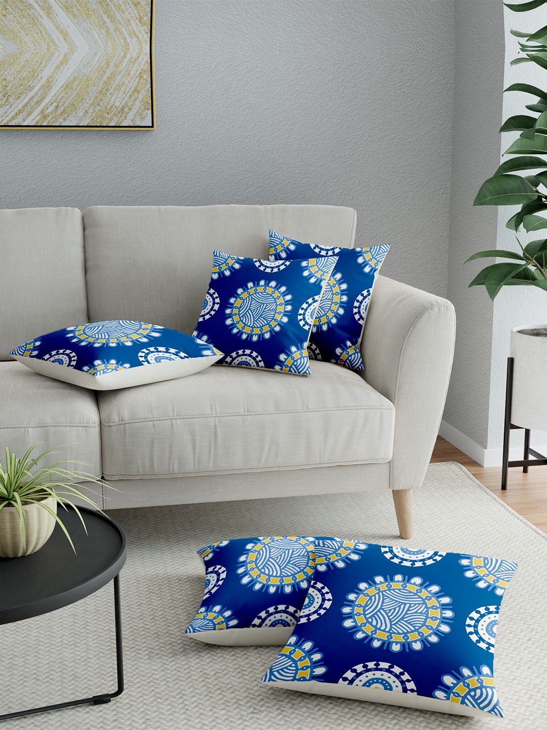 

LA VERNE Blue & White Set of 5 Abstract Square Cushion Covers