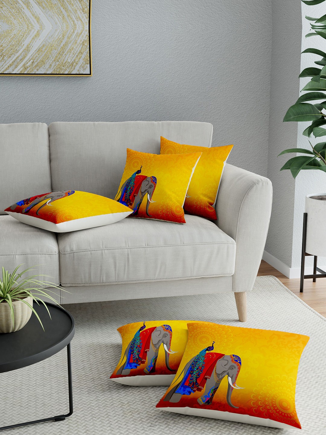 

LA VERNE Assorted Set of 5 Ethnic Motifs Cotton Canvas Square Cushion Covers