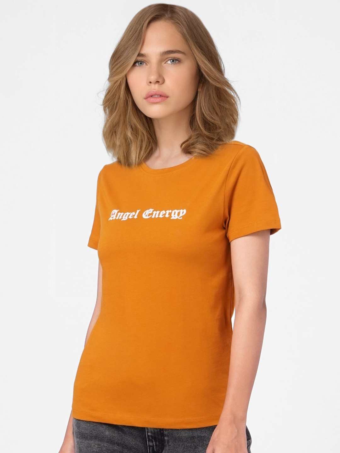 

ONLY Women Orange Typography Printed T-shirt