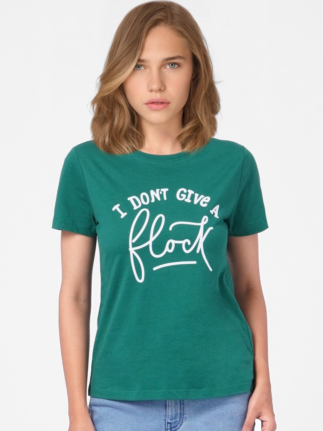 

ONLY Women Green Typography Printed Cotton T-shirt