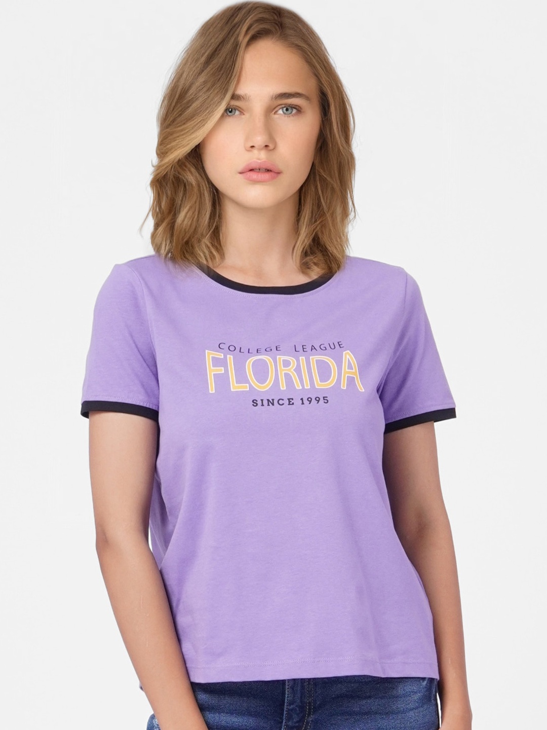 

ONLY Women Purple Typography Printed T-shirt