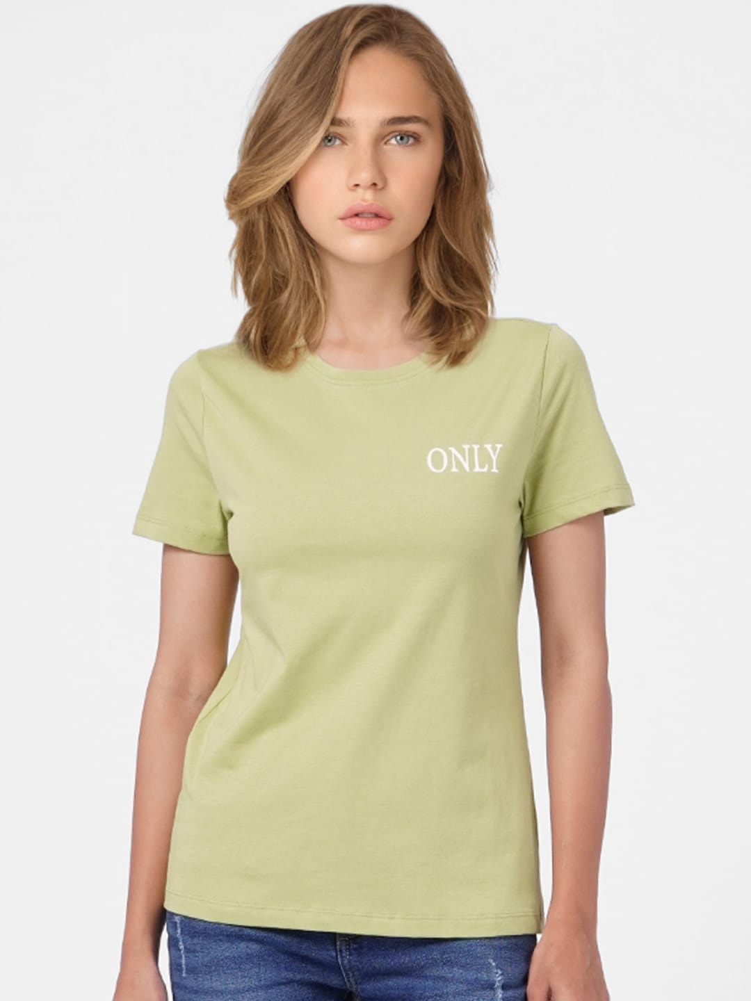 

ONLY Women Green Brand Logo Printed Cotton T-shirt