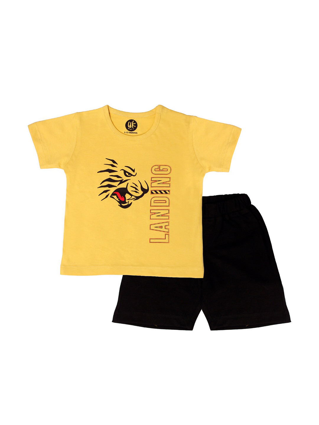 

YK Infant Boys Yellow Tiger Graphic Printed T-shirt with Black Shorts