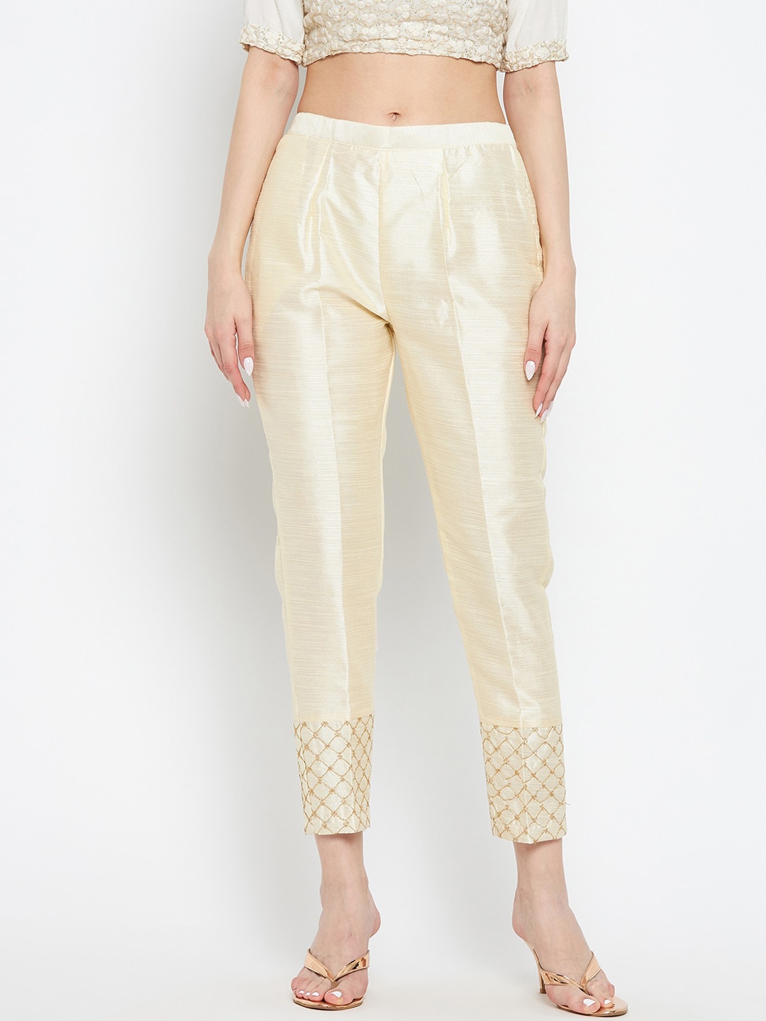 

Clora Creation Women Beige Smart Easy Wash Pleated Trousers