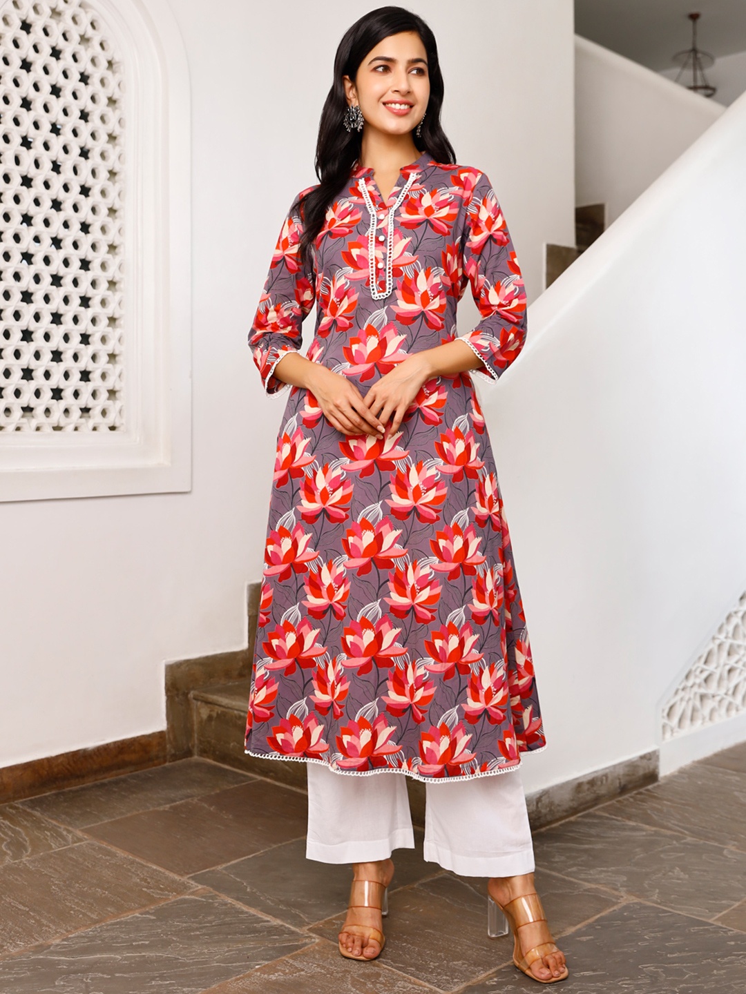 

Ambraee Women Multicoloured Floral Printed Pure Cotton Kurta Set, Multi