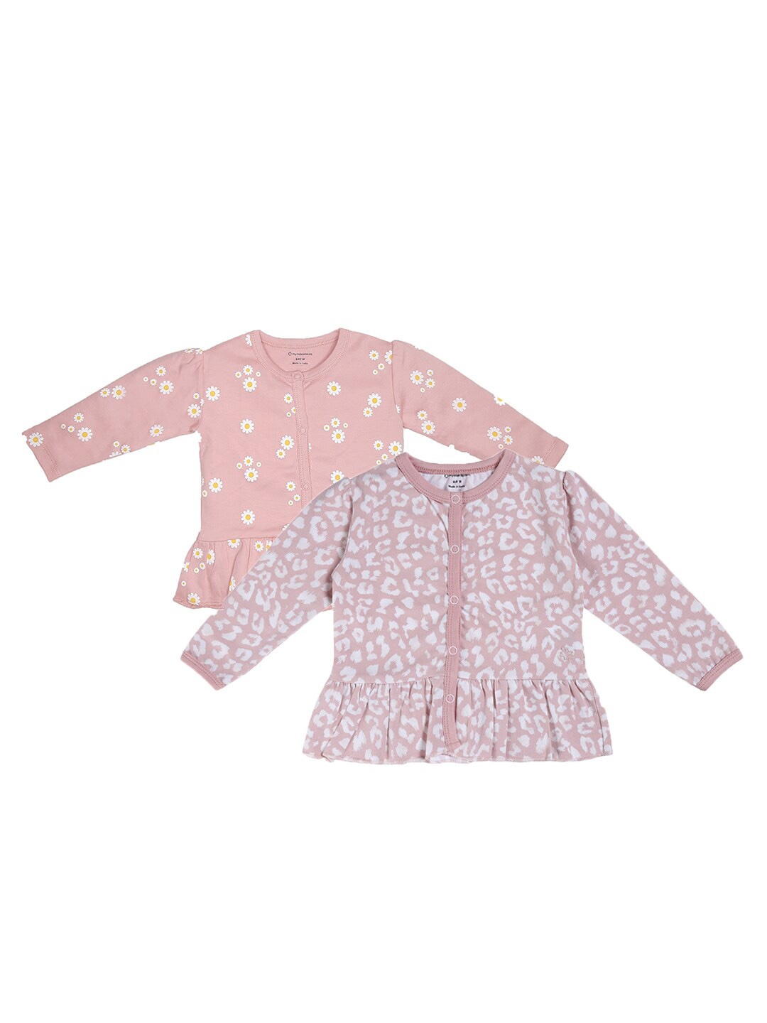 

My Milestones Infants Girls Pack of 2 Peach-Coloured & Rose Pure Cotton Peplum Tops