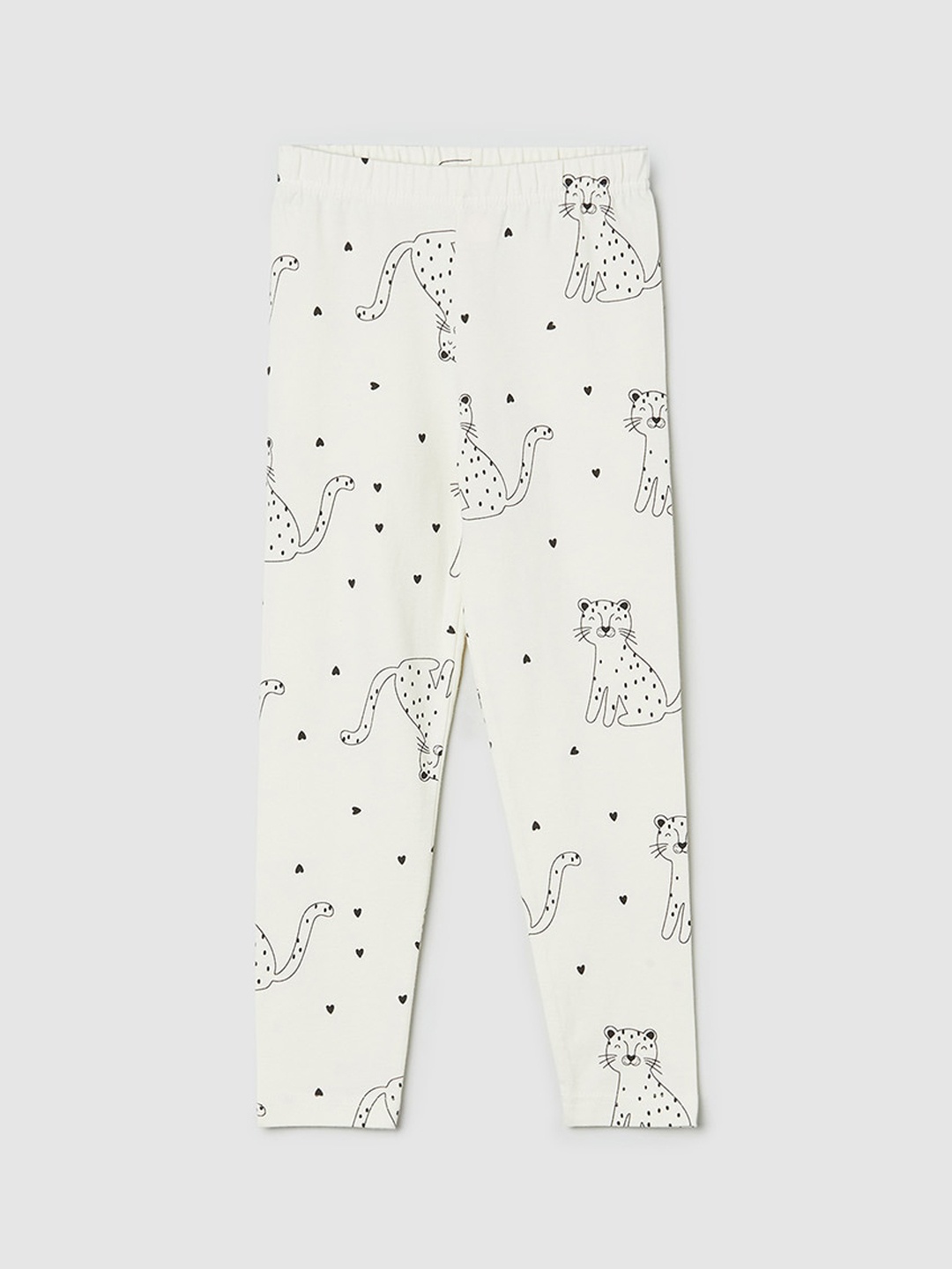 

max Girls White & Black Printed Ankle-Length Leggings