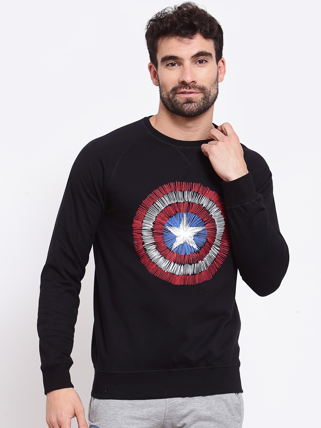 

SPORTO Men Black Captain America Printed Cotton Sweatshirt