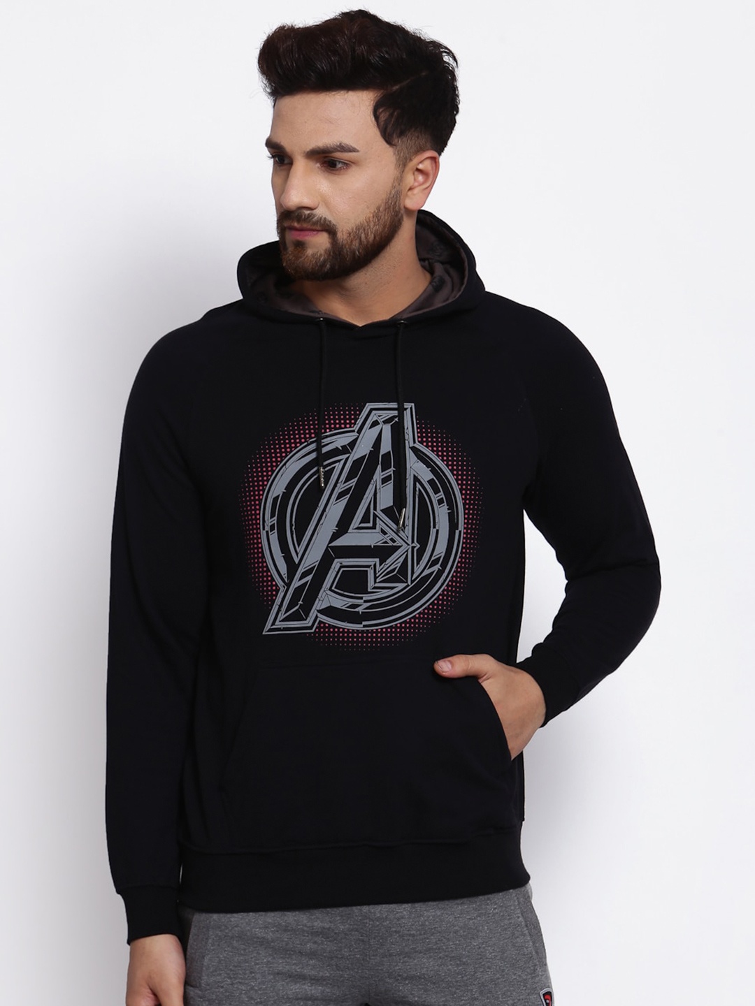 

SPORTO Men Black Printed Hooded Sweatshirt