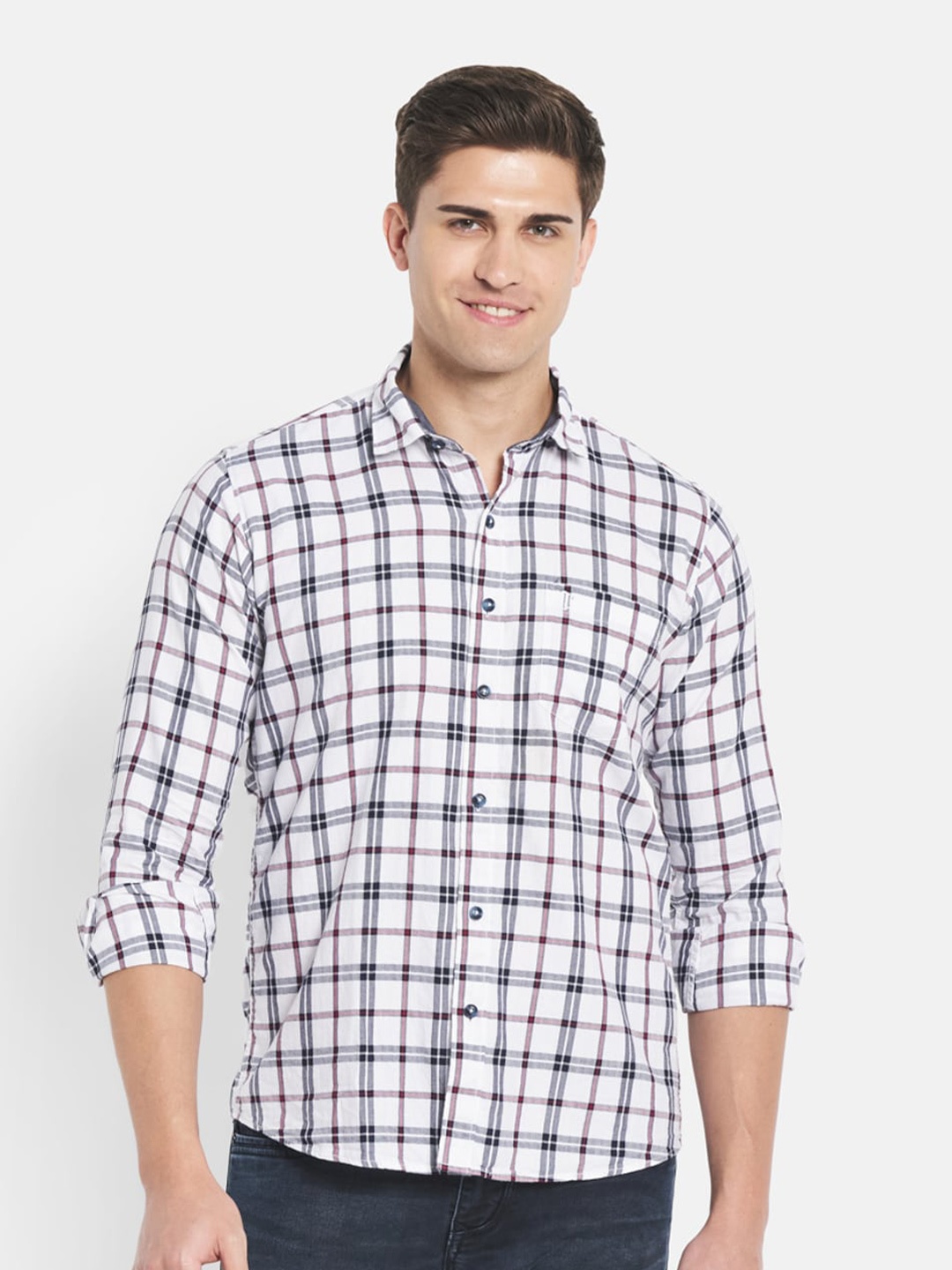 

Duke Men White Checked Slim Fit Casual Shirt