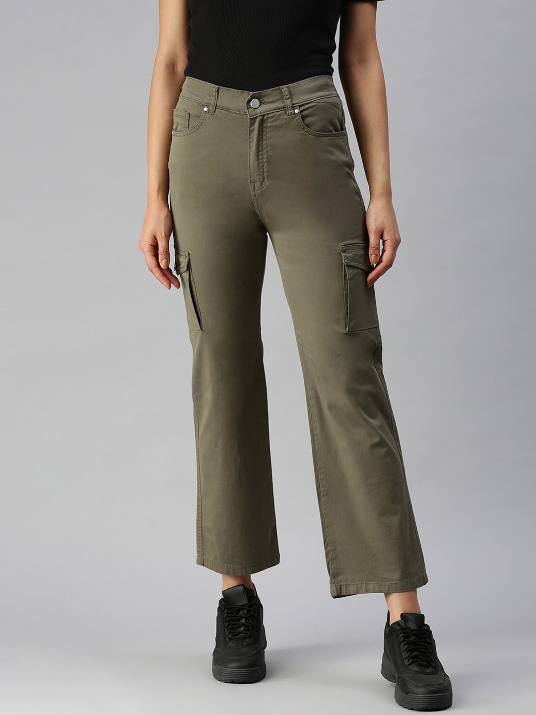 

SHOWOFF Women Olive Green Straight Fit High-Rise Jeans