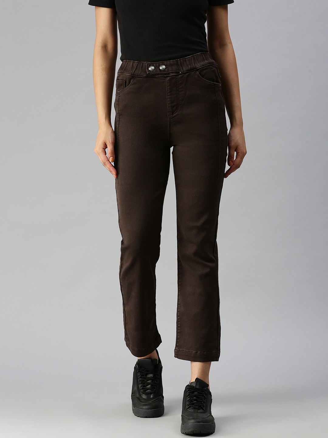 

SHOWOFF Women Brown Straight Fit High-Rise Stretchable Jeans