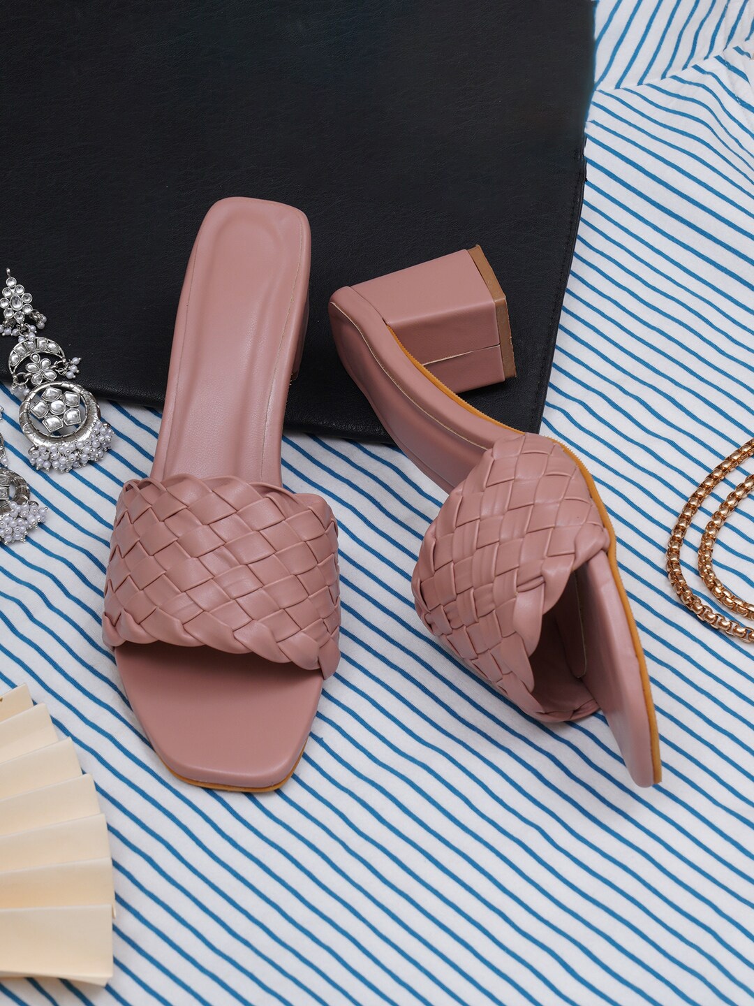 

Misto Women Peach-Coloured Textured PU Block Heels