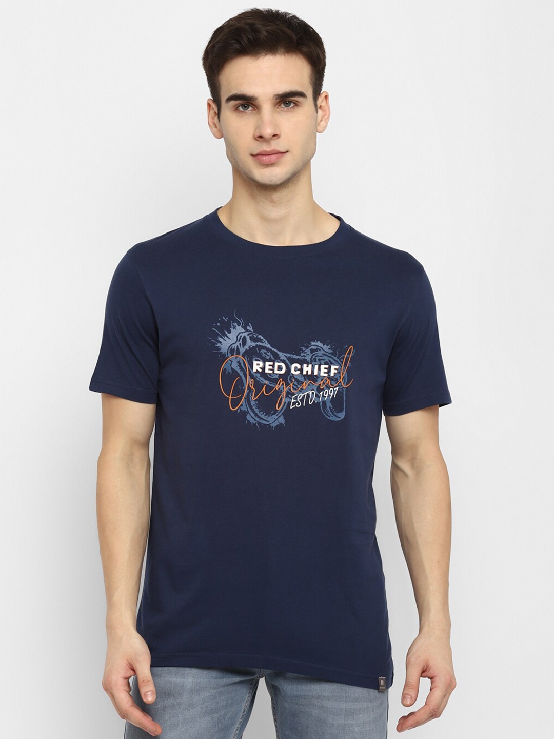 

Red Chief Men Navy Blue Typography Printed T-shirt