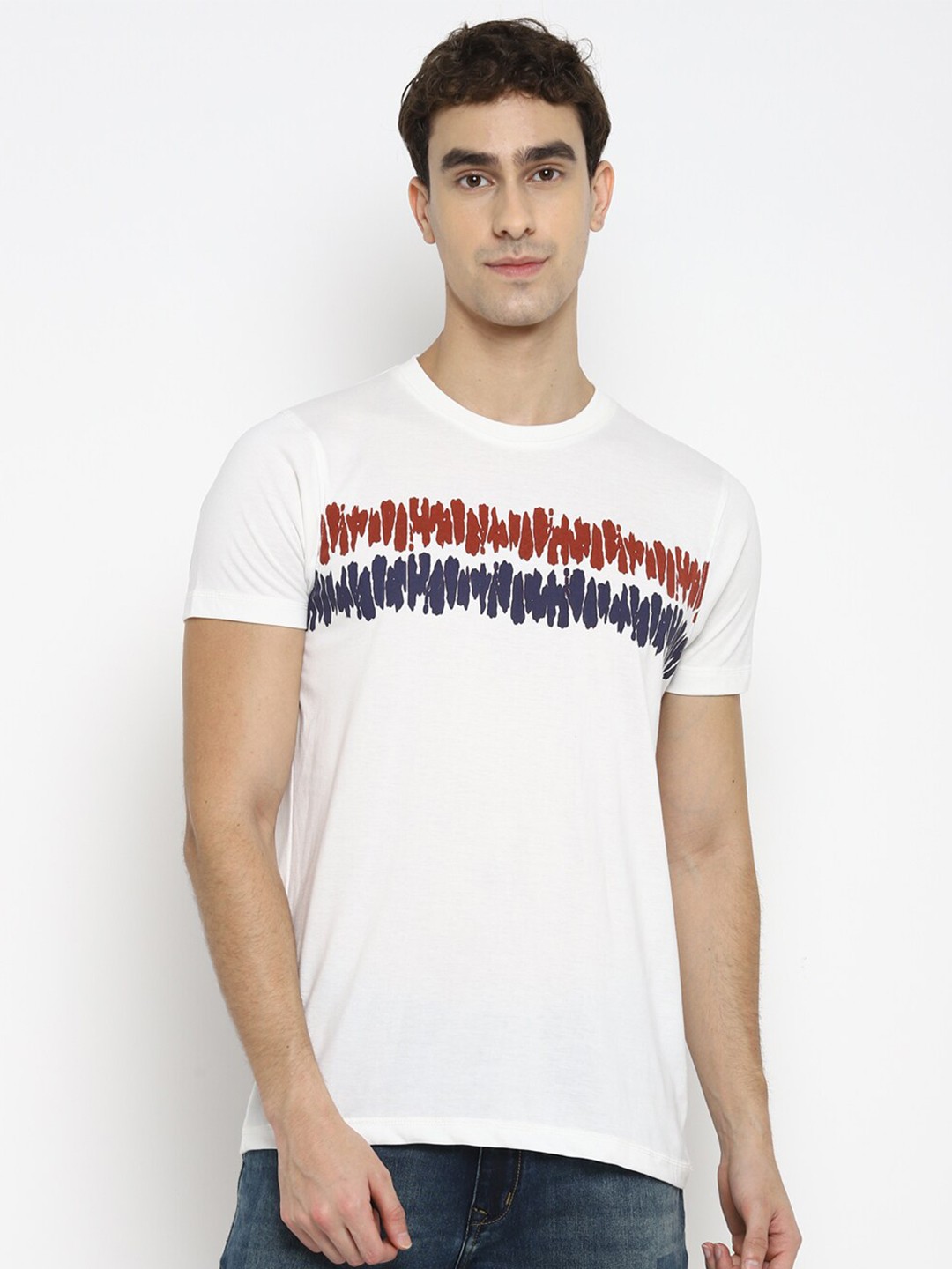 

Red Chief Men White Abstract Printed T-shirt