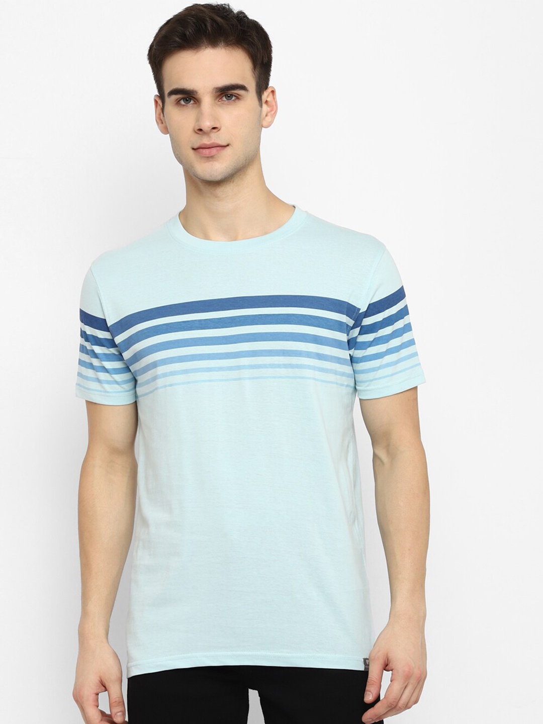 

Red Chief Men Blue Striped Cotton T-shirt