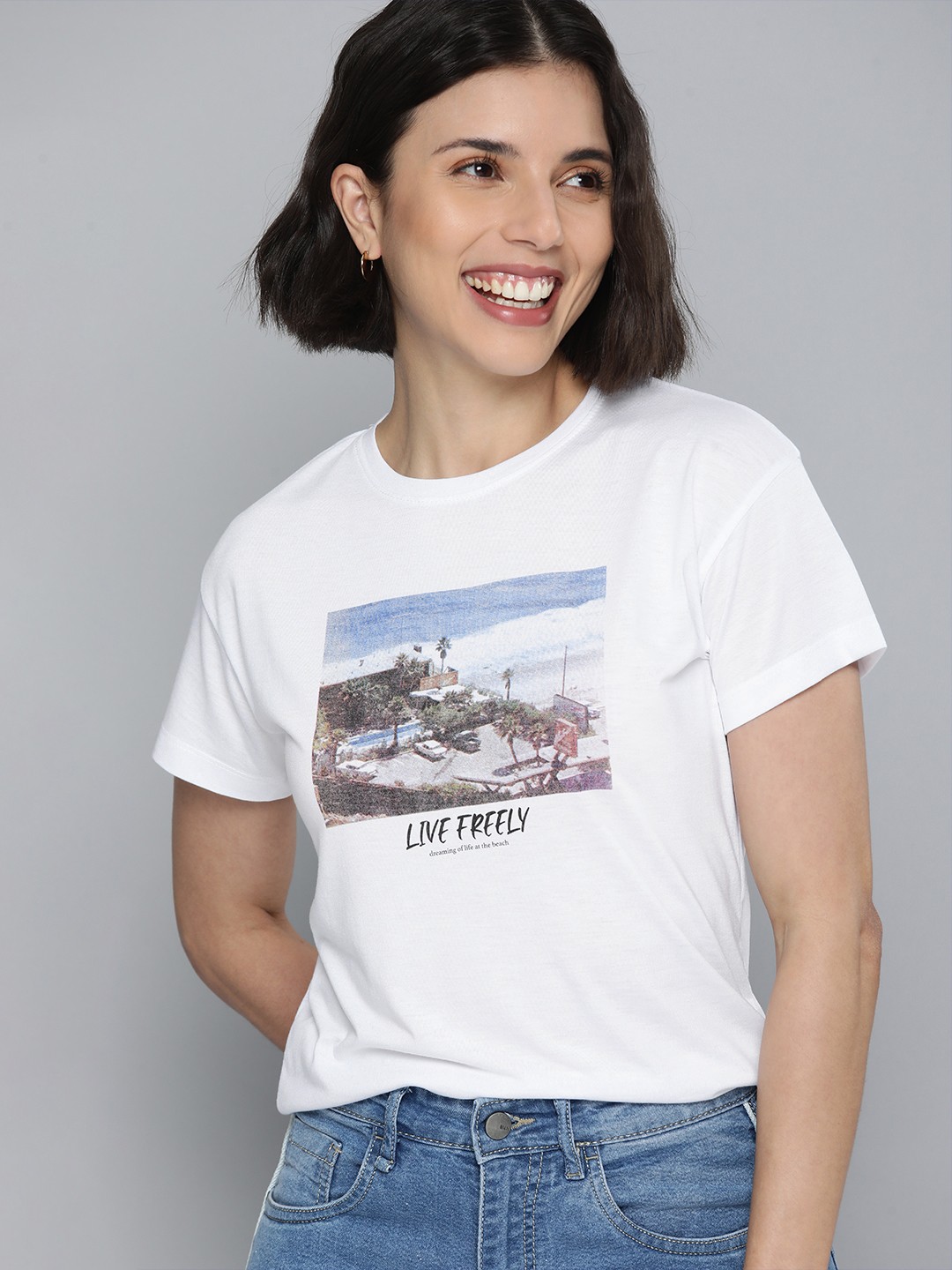 

Mast & Harbour Women White & Black Printed T-shirt