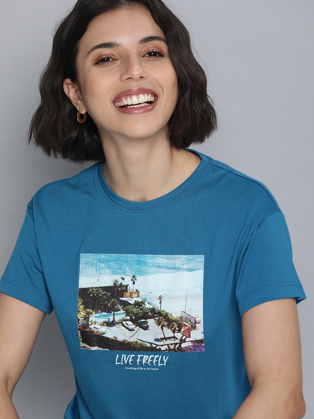 

Mast & Harbour Women Blue Printed T-shirt