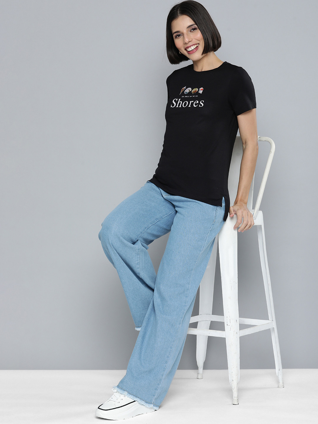 

Mast & Harbour Women Black Printed Slim Fit Casual T-shirt