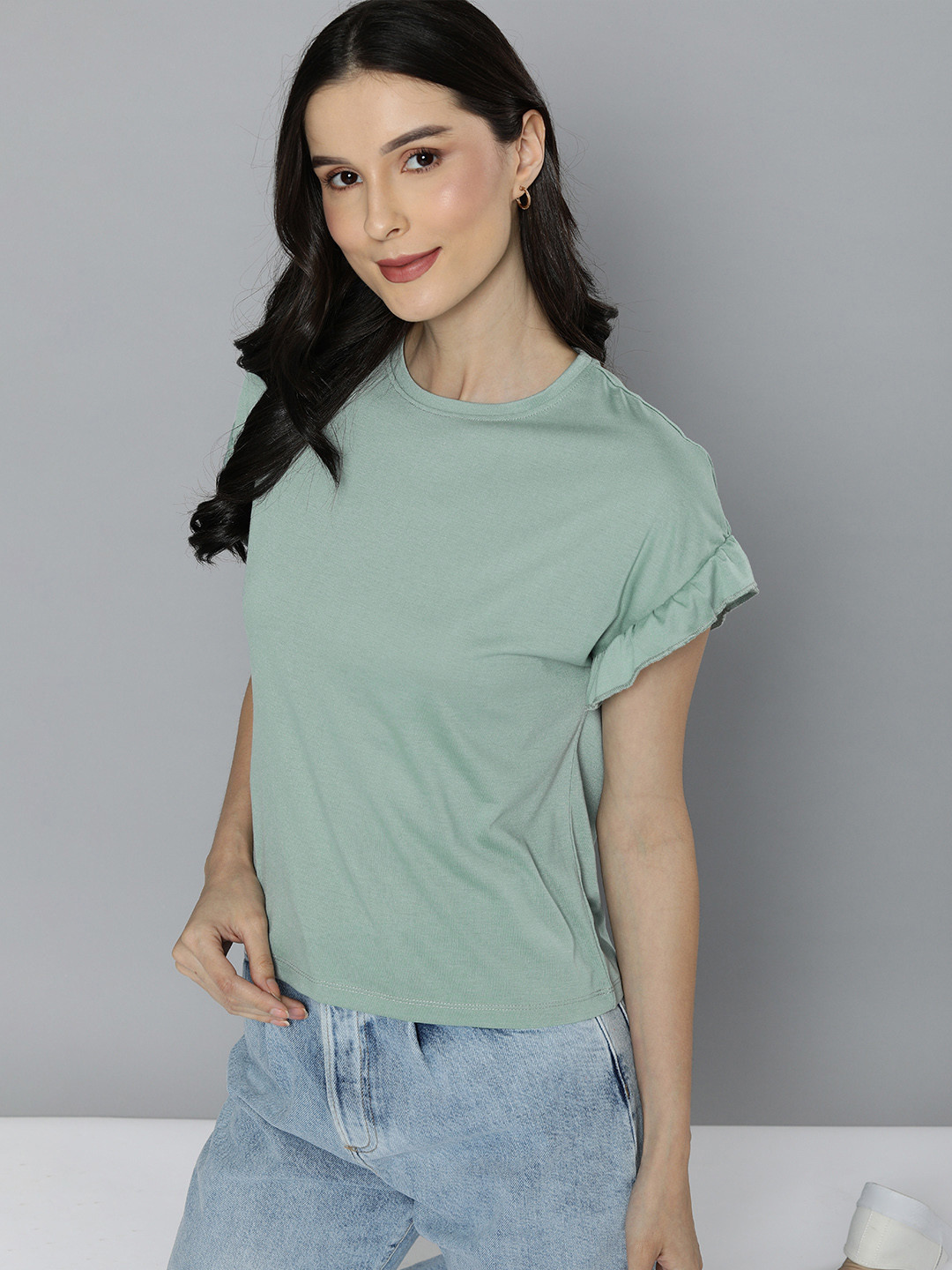 

Mast & Harbour Green Ruffles Top