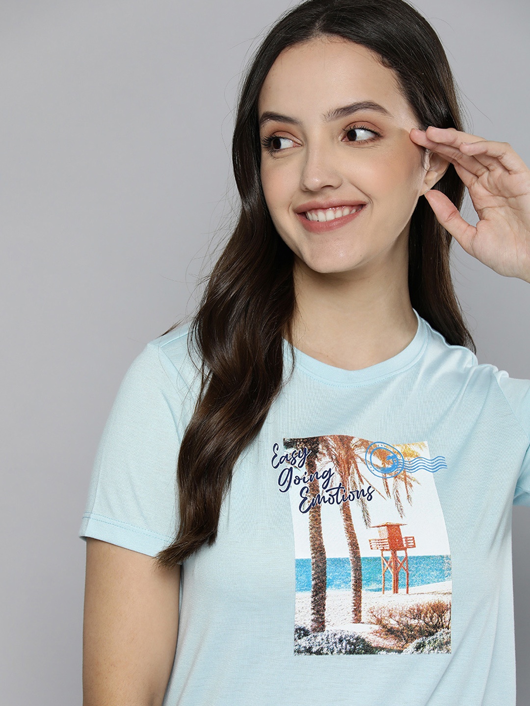 

Mast & Harbour Women Blue Printed Tropical T-shirt