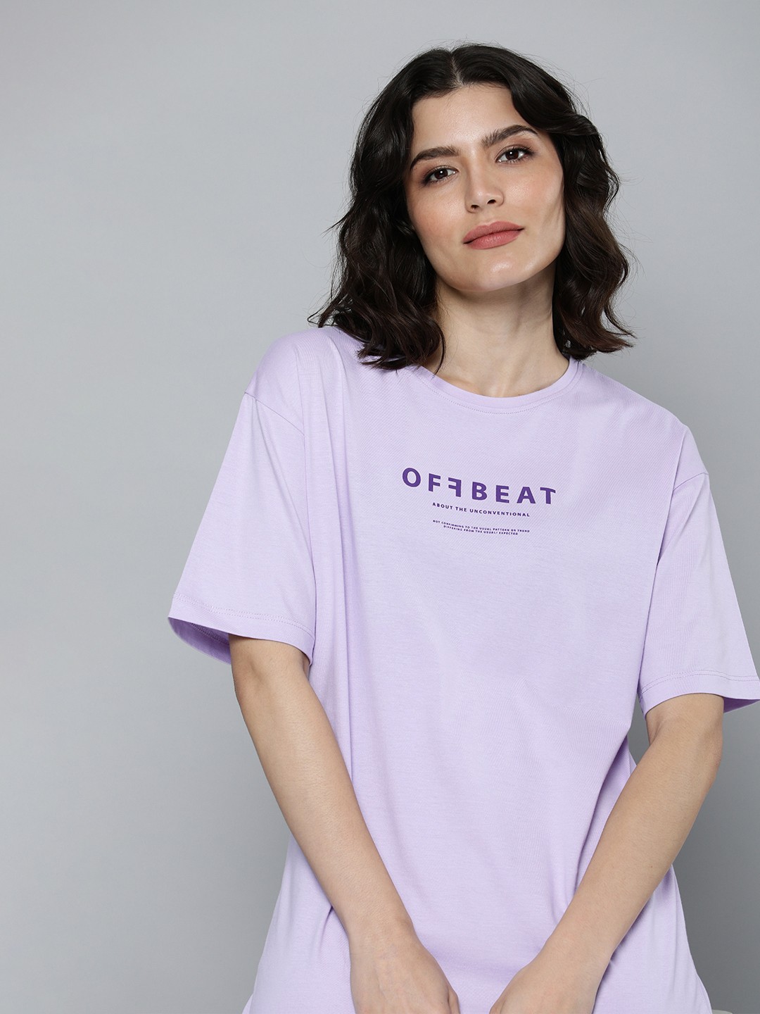 

M&H Easy Women Purple Typography Printed Pure Cotton T-shirt